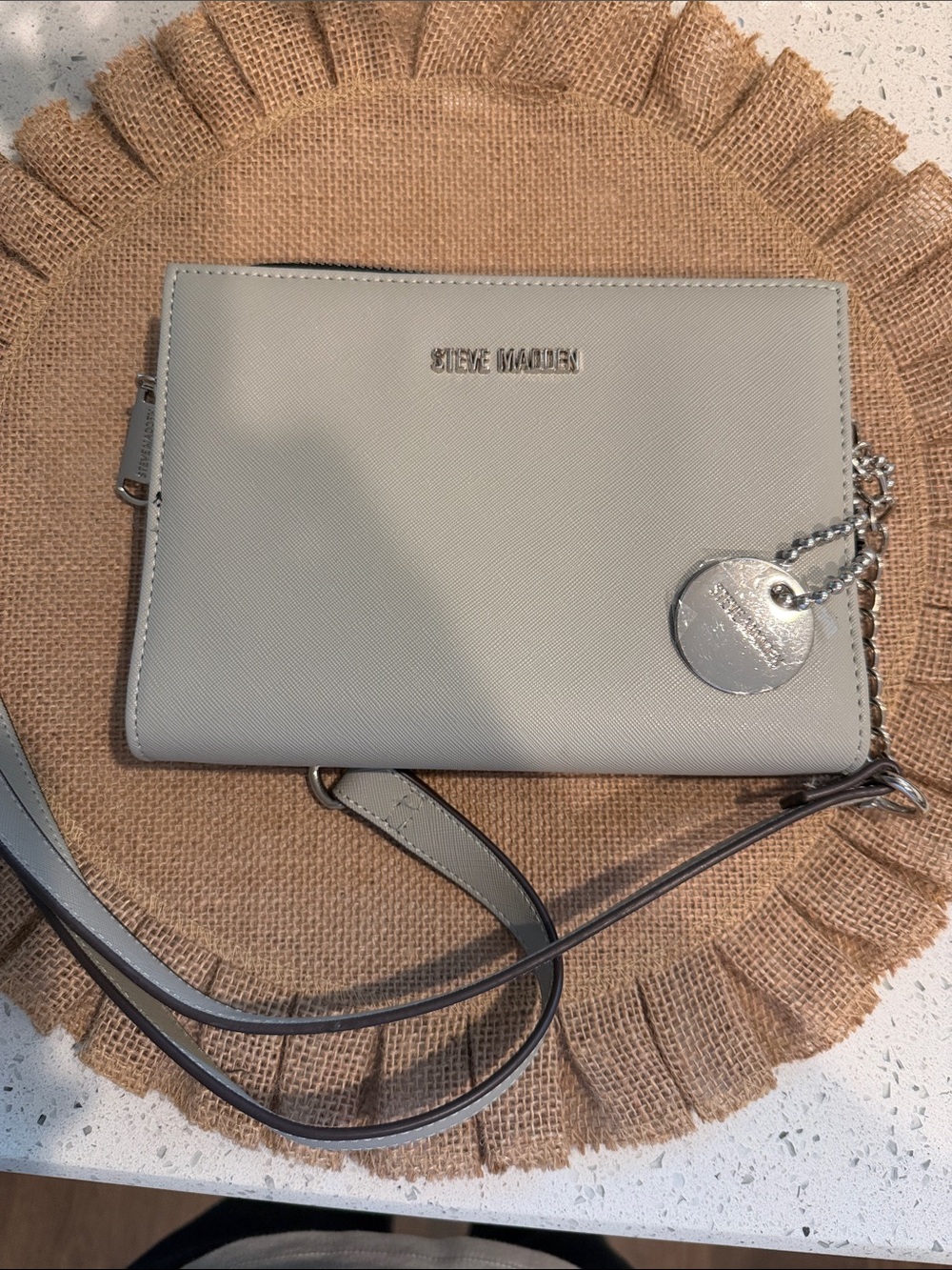 Steve Madden Light Gray Crossbody Pouch with Chain Charm